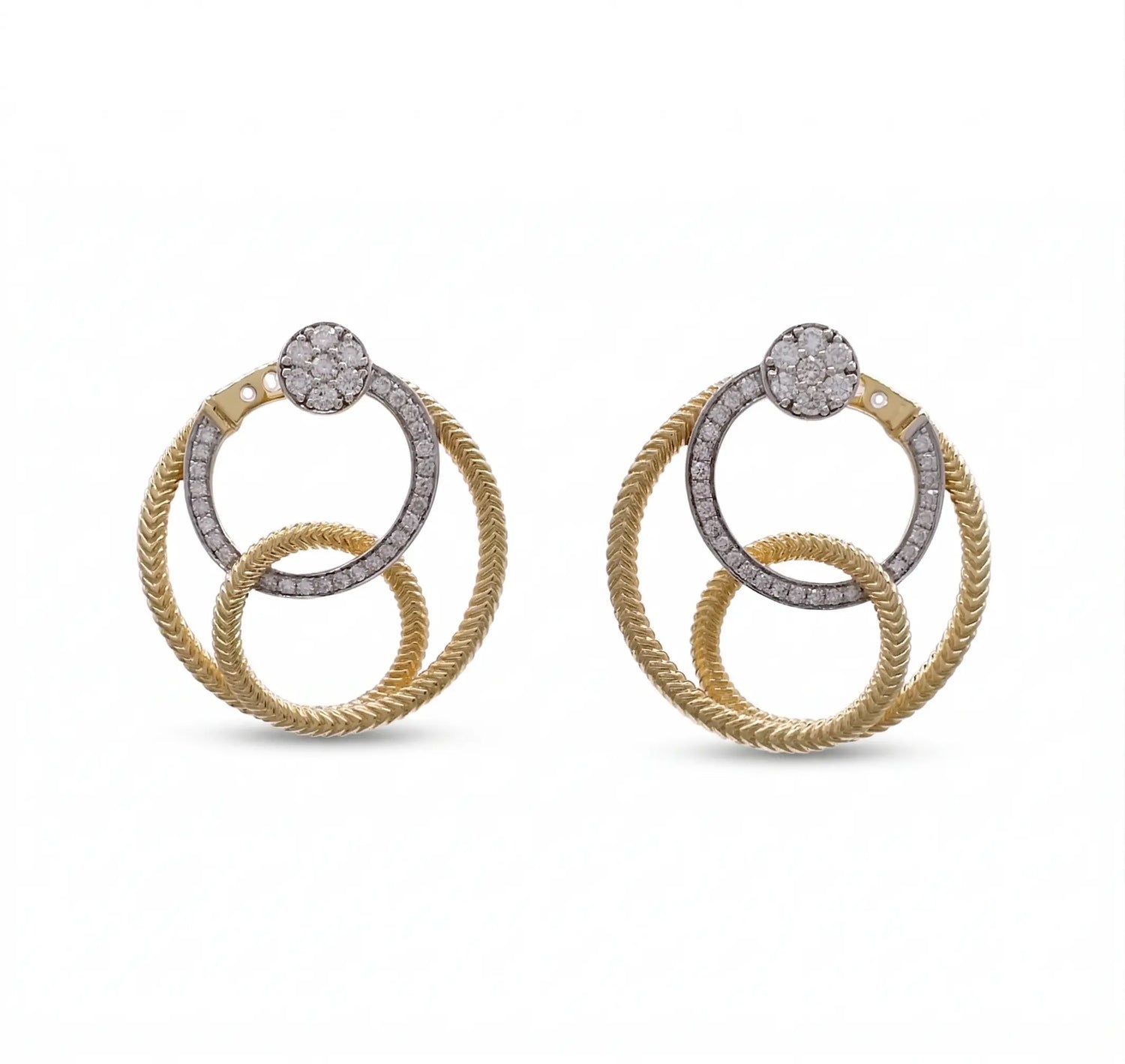14K Two Tone Diamond Fancy Wire Circle Earrings