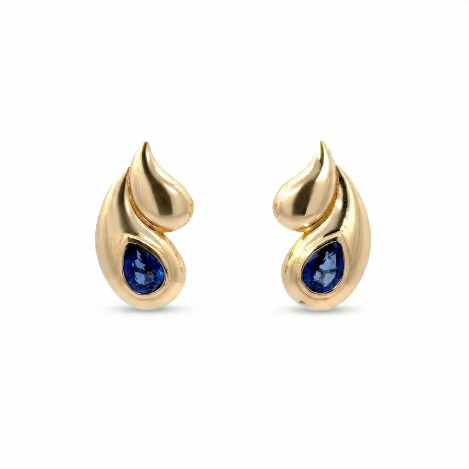 14K Yellow Gold Teardrop Sapphire Earrings