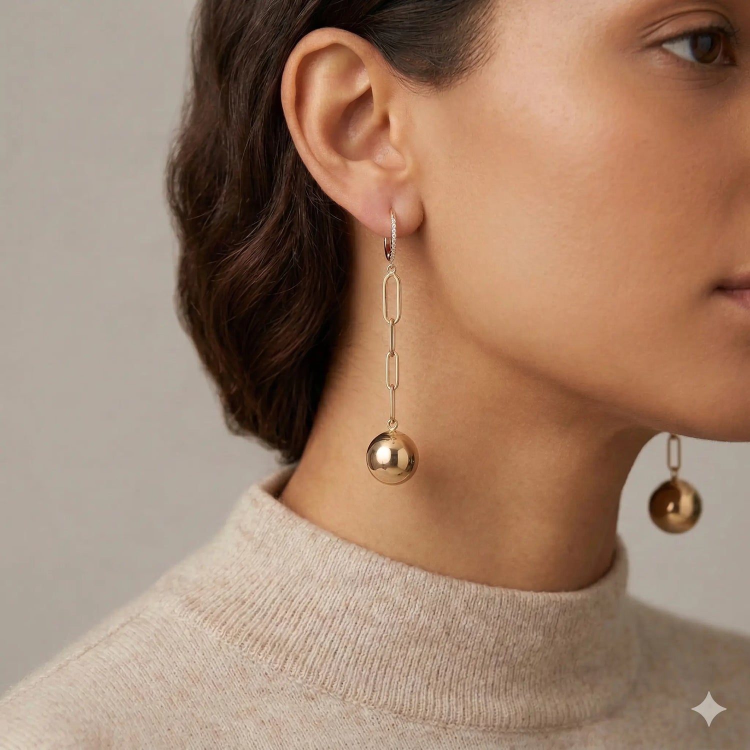 14k Yellow Gold Hanging Ball Dangle Earrings