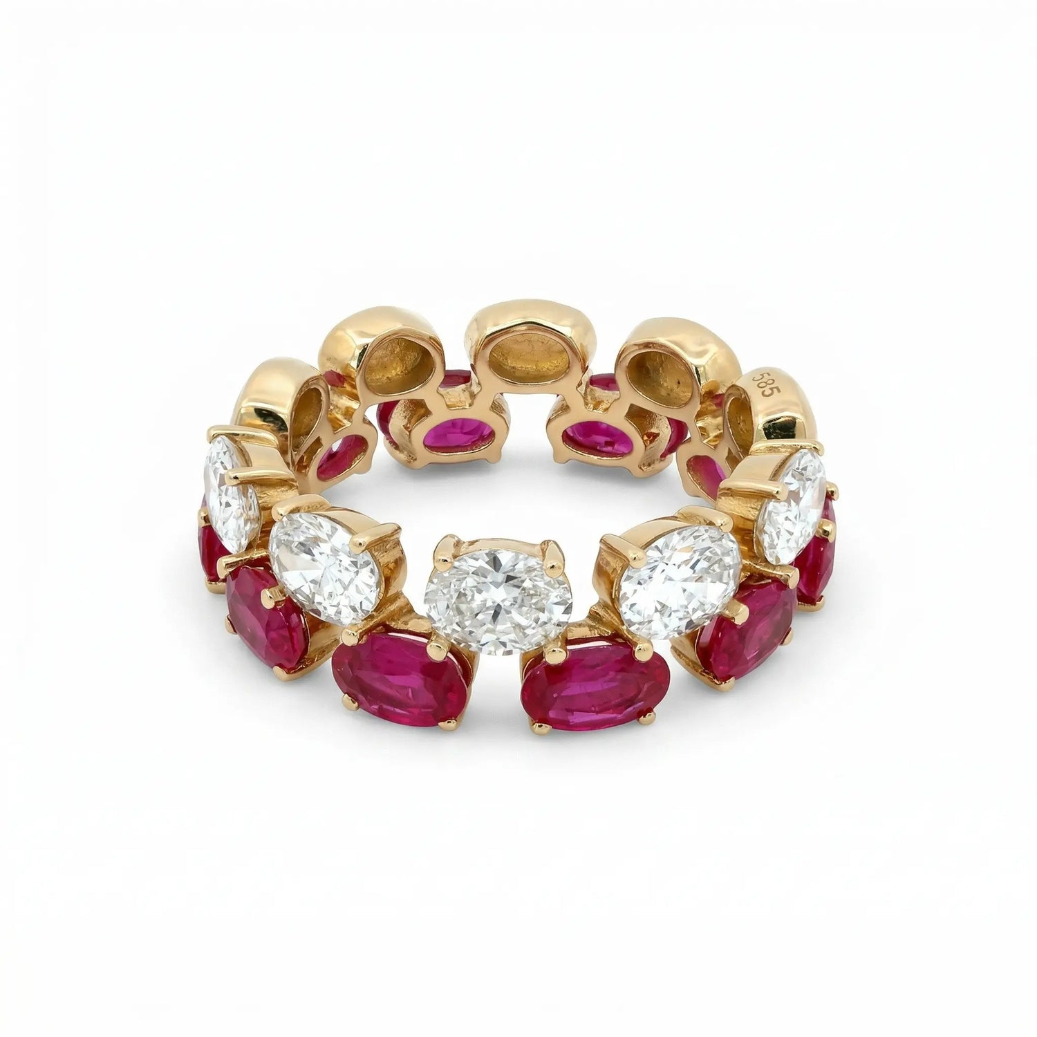 14K Yellow Gold Ruby and Oval Diamond Eternity Ring