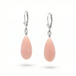 14k White Gold Pink Coral and Diamond Drop Earrings - Jay Feder Jewelers