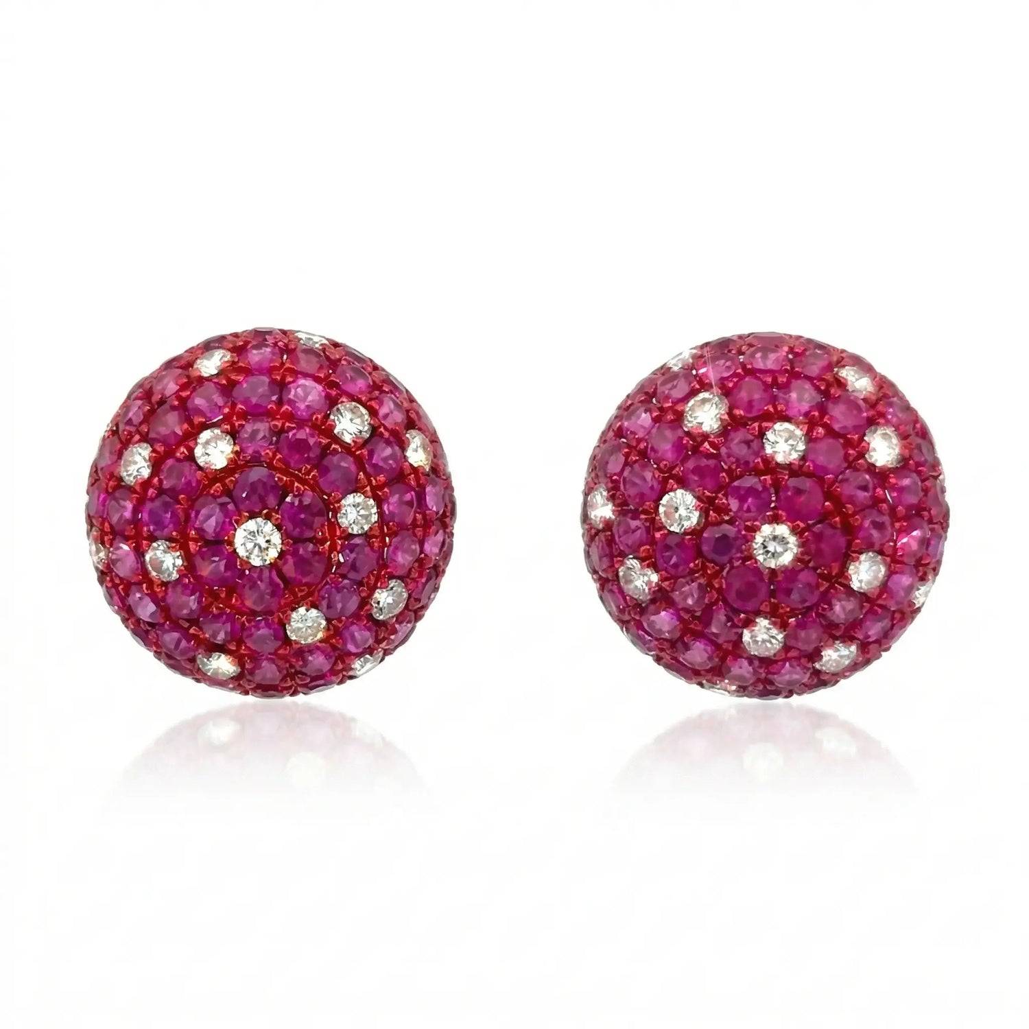 14K White Gold Ruby Sapphire Diamond Dome Stud Earrings