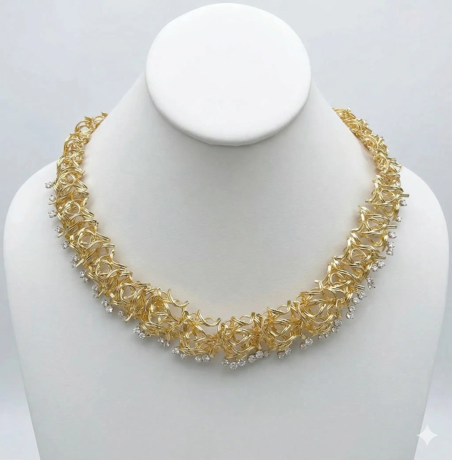 18K Yellow Gold Diamond Filigree Necklace 4.00CT