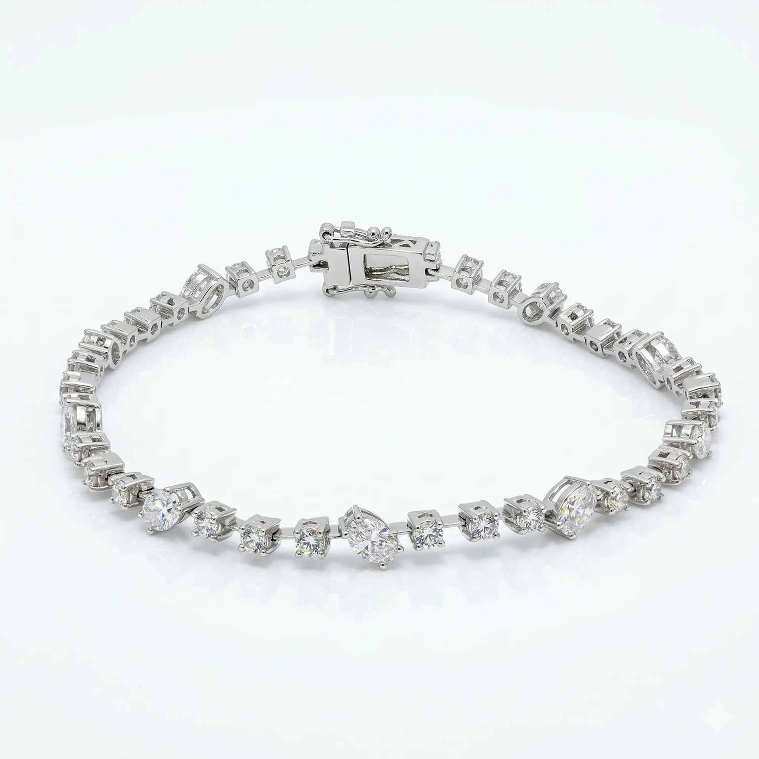 14K White Gold Oval and Round Diamond Tennis Bracelet