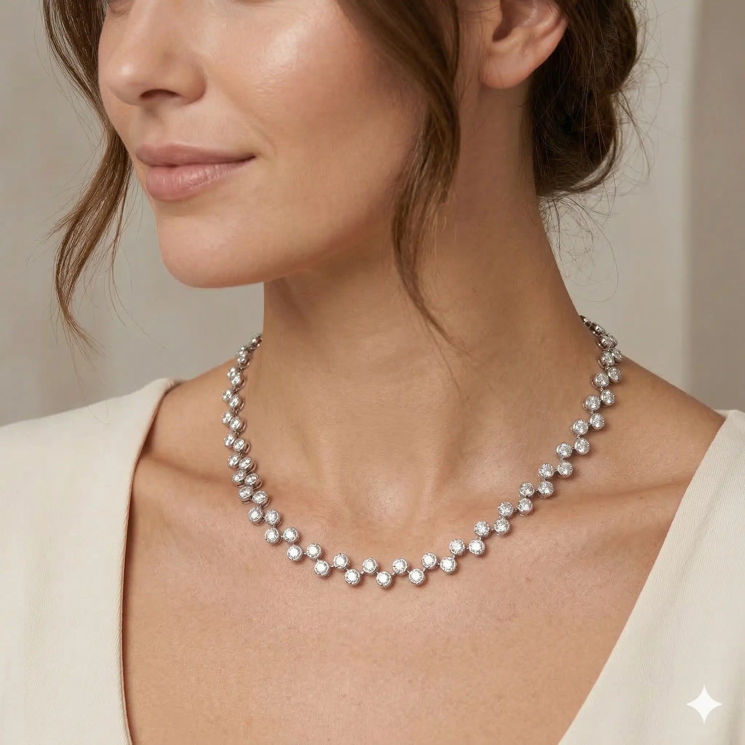 14K White Gold Bezel Set Diamond Tennis Necklace 20.01CT