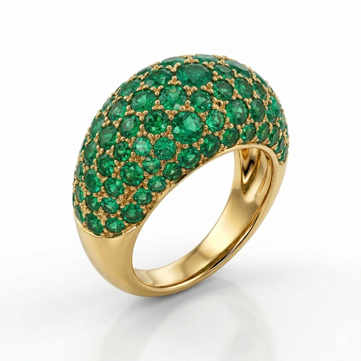 18K Yellow Gold Emerald Pave Dome Ring