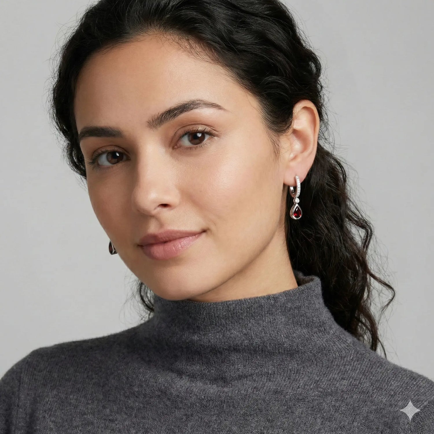 14k White Gold Garnet and Diamond Milgrain Drop Earrings - Jay Feder Jewelers