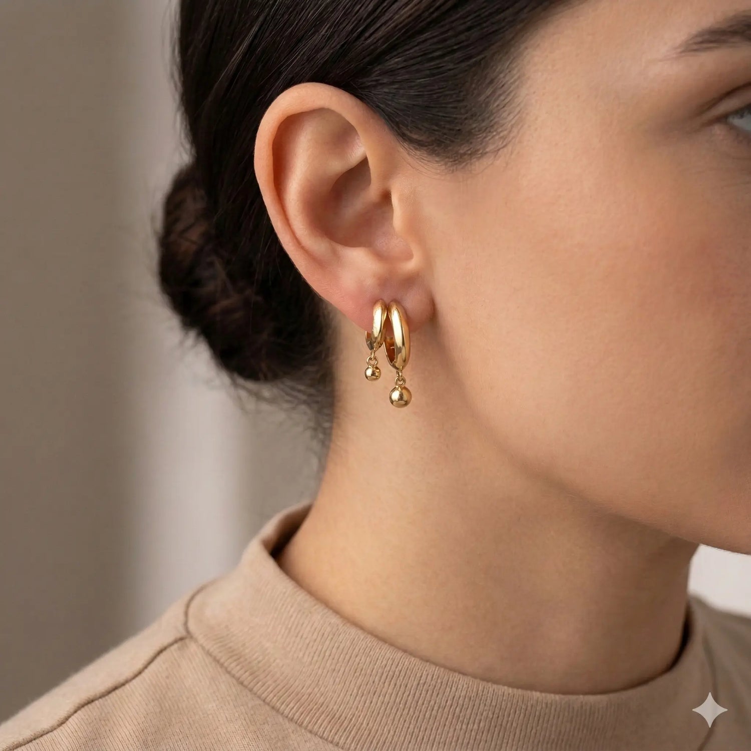 14k Yellow Gold Ball Drop Huggie Earrings