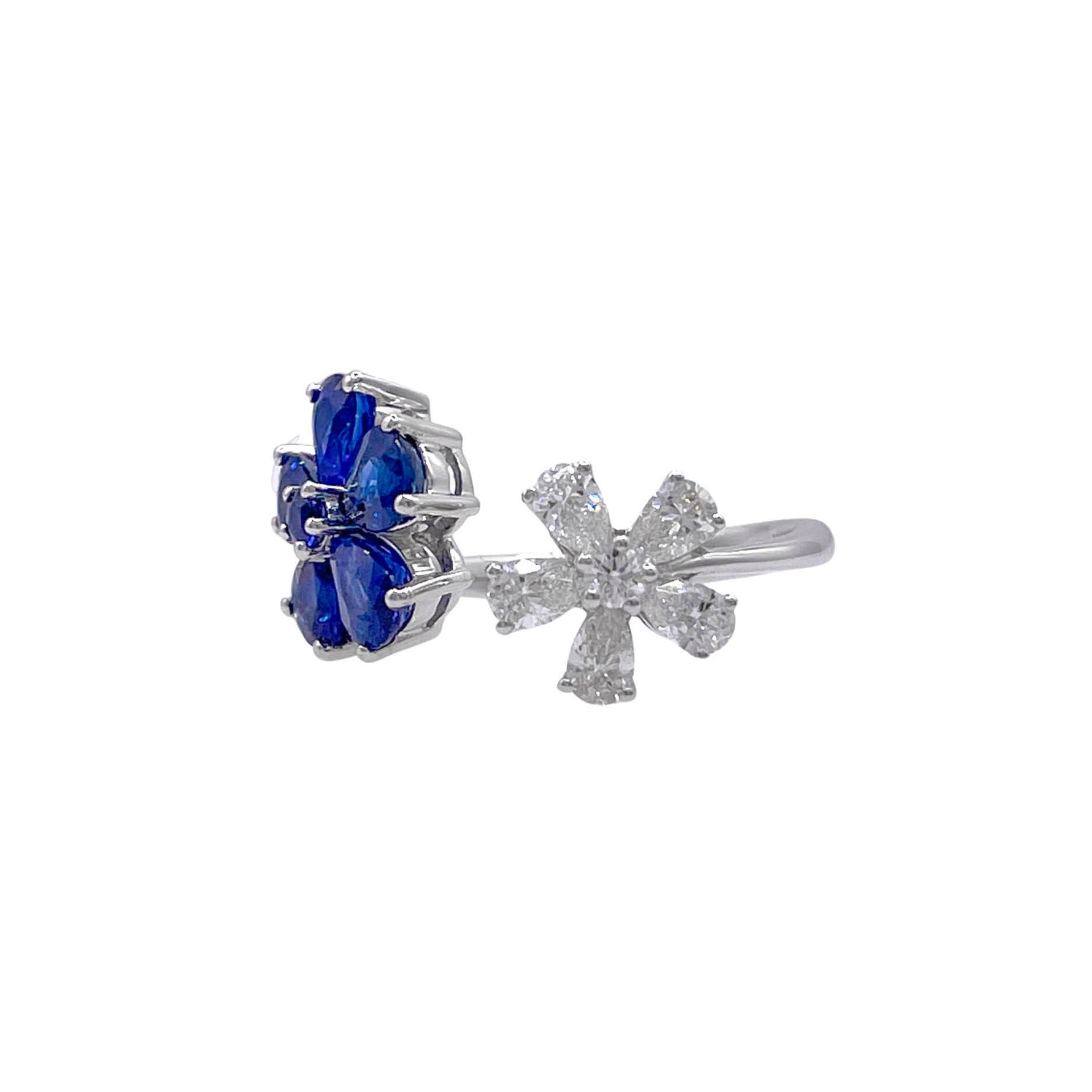 Jay Feder 18k White Gold Diamond Sapphire Flower Cluster Crossover Ring