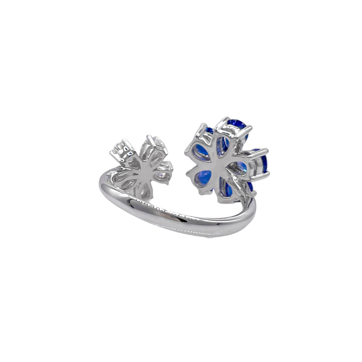 Jay Feder 18k White Gold Diamond Sapphire Flower Cluster Crossover Ring