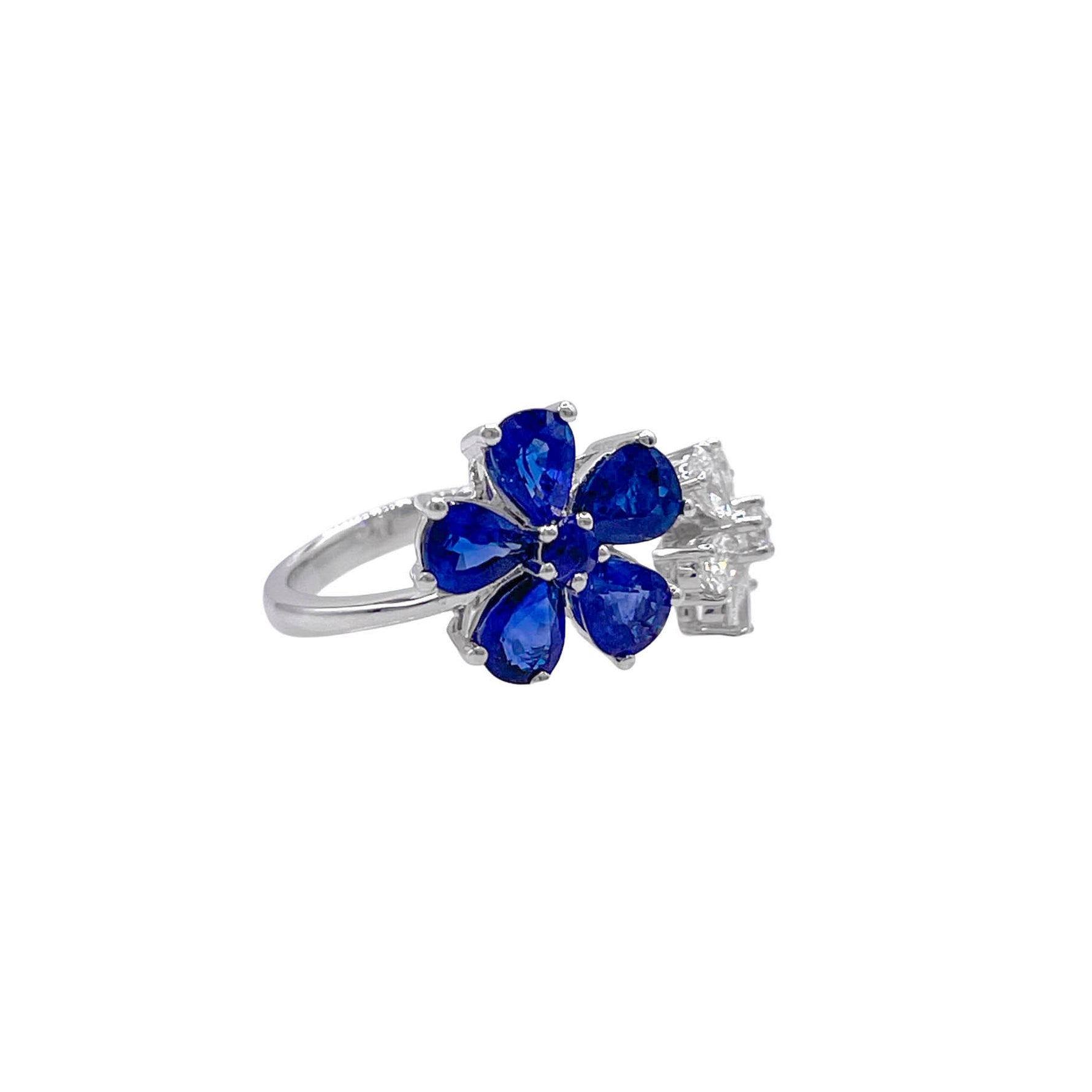 Jay Feder 18k White Gold Diamond Sapphire Flower Cluster Crossover Ring