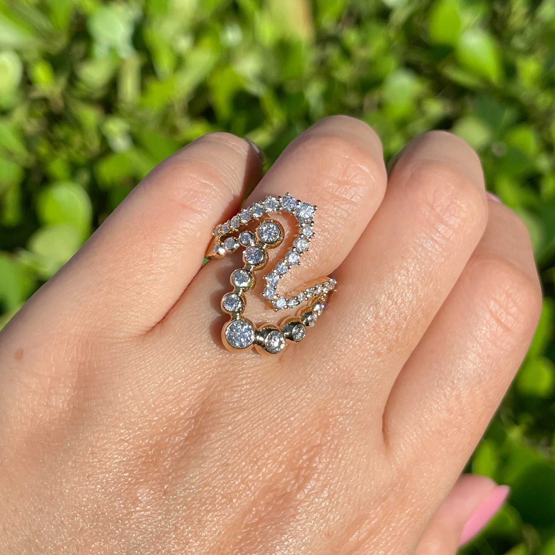 Jay Feder 14k Yellow Gold Diamond Bezel ZigZag Ring