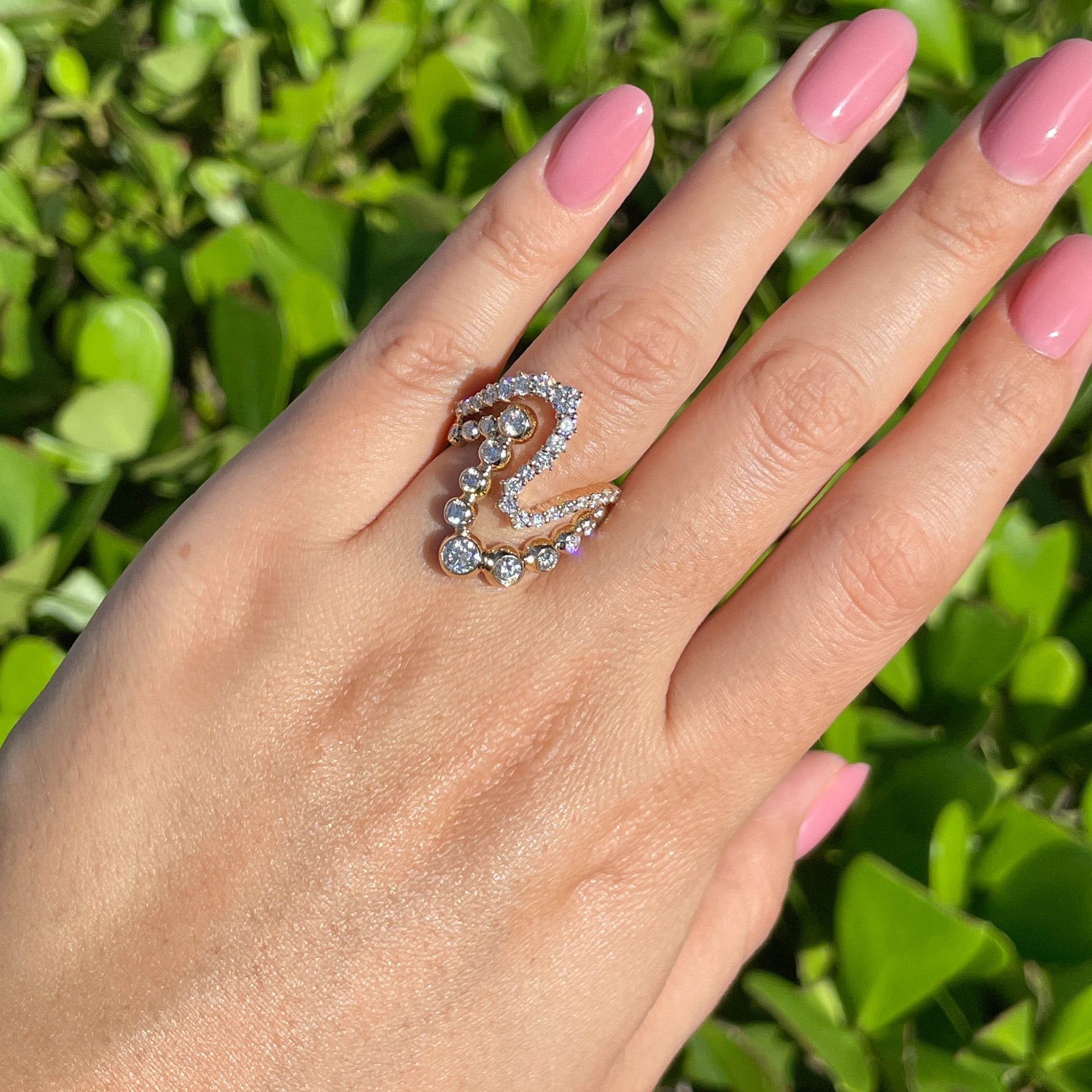 Jay Feder 14k Yellow Gold Diamond Bezel ZigZag Ring