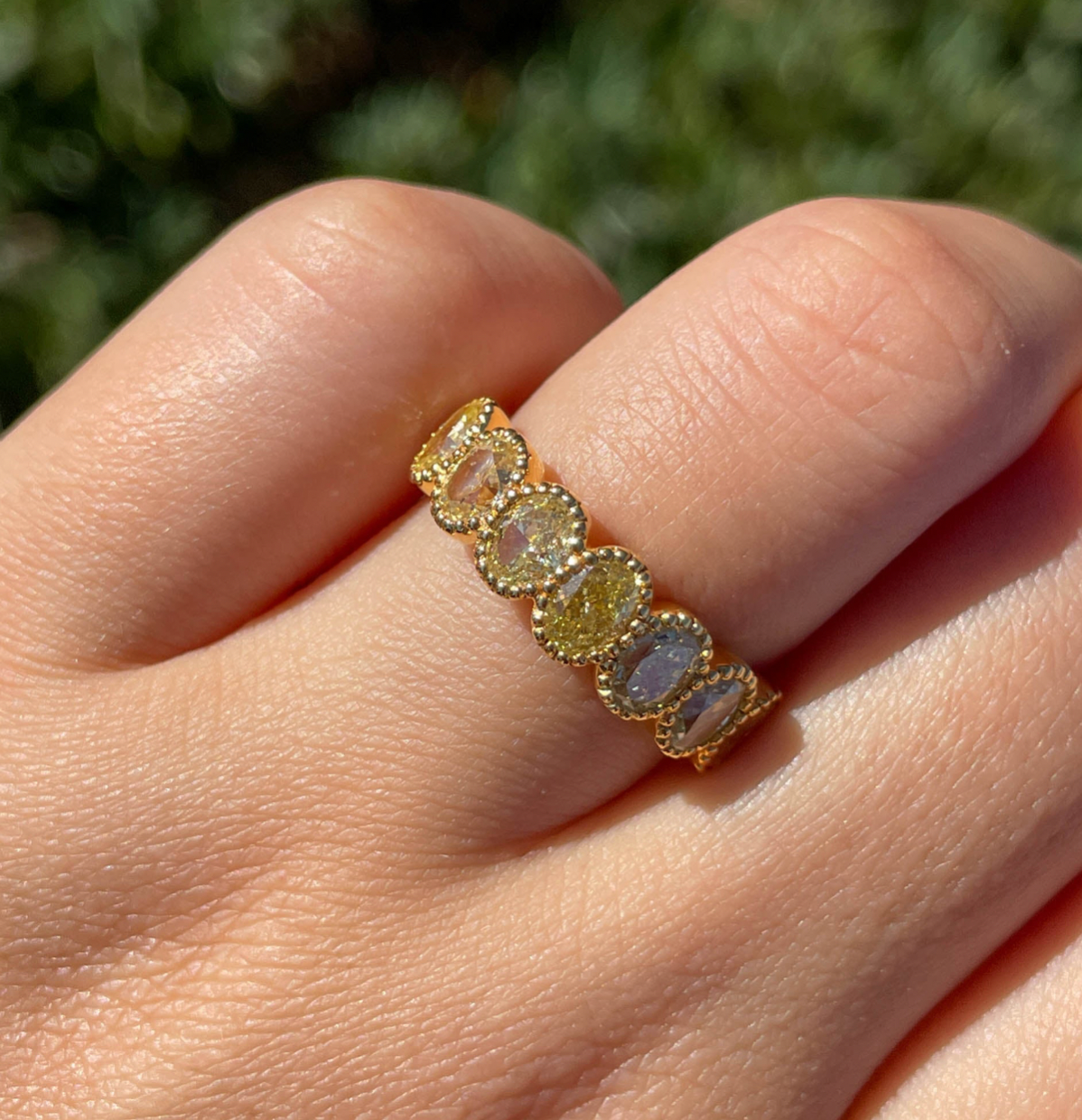 JAY FEDER 18K YELLOW GOLD YELLOW OVAL DIAMOND HALFWAY BAND RING 