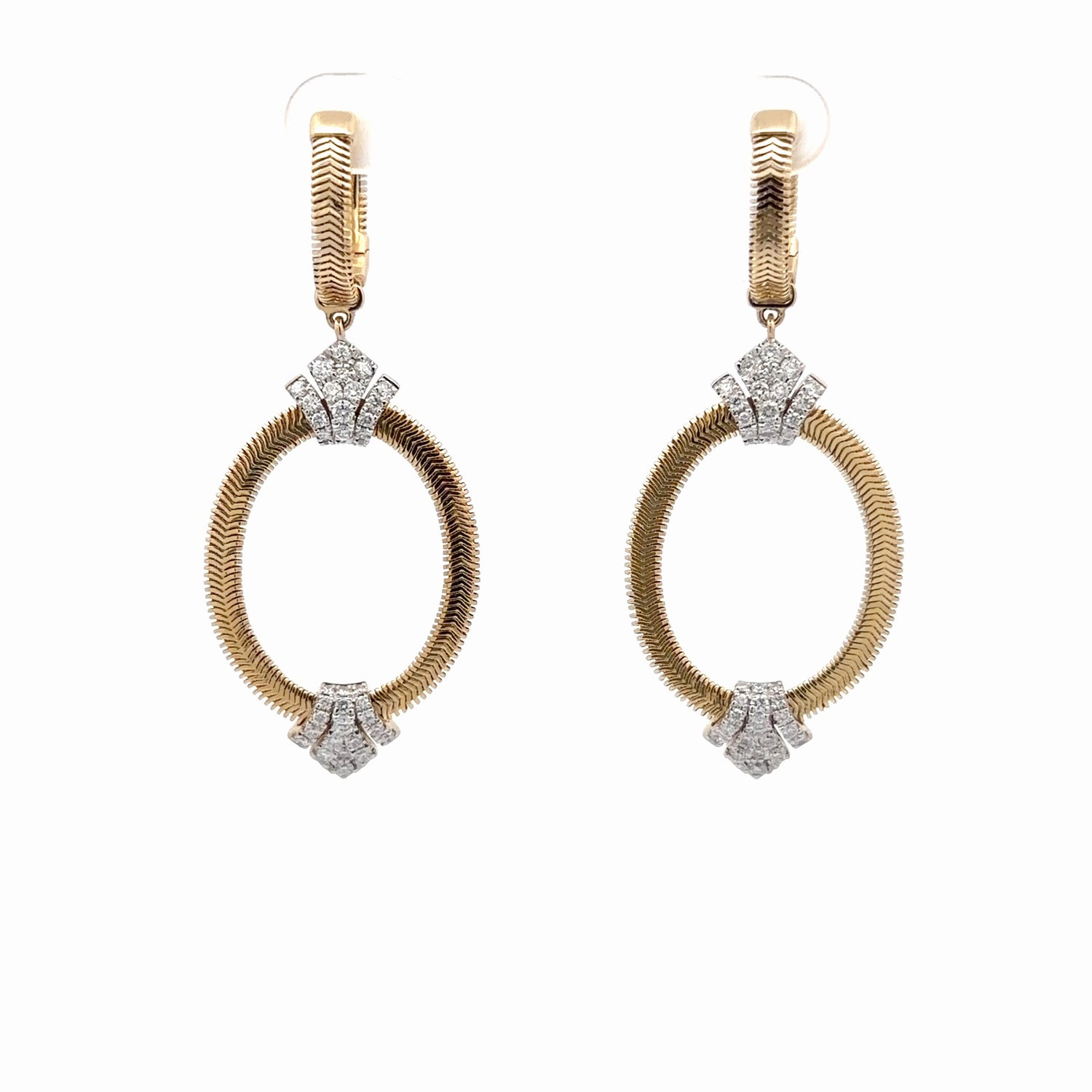 14K Yellow Gold Textured Open Oval Diamond Drop Earrings – 1.10 CTW