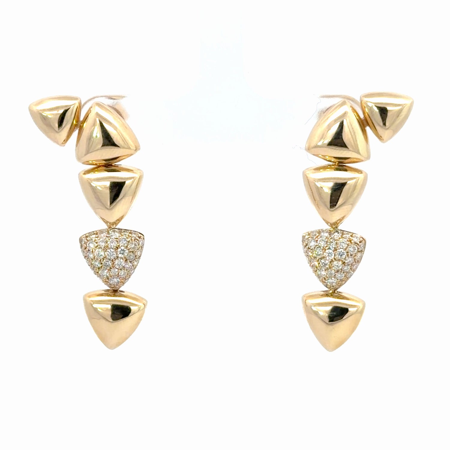 14K Yellow Gold Triangle Pavé Dangle Earrings