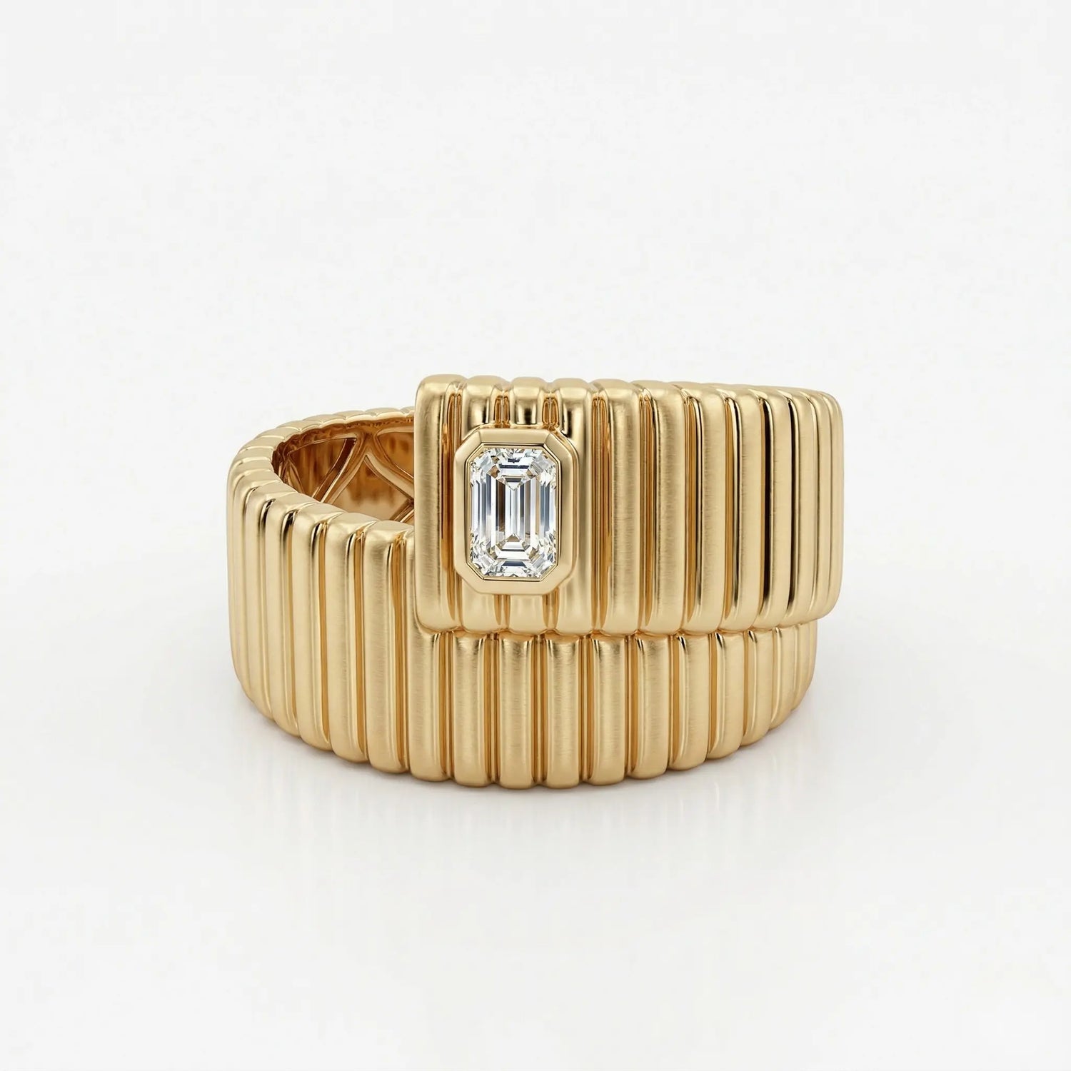 14K Yellow Gold Emerald Cut Diamond Coil Wrap Ring