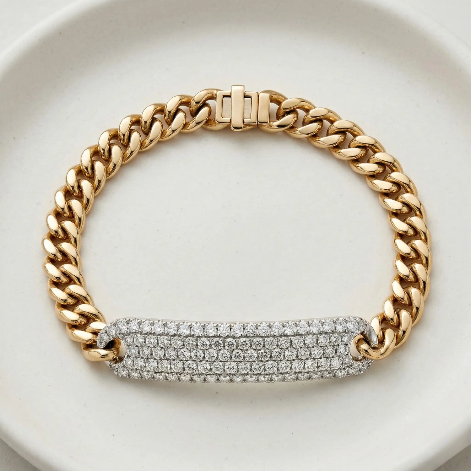 14K Two Tone Gold Diamond Pave Curb Link Bracelet