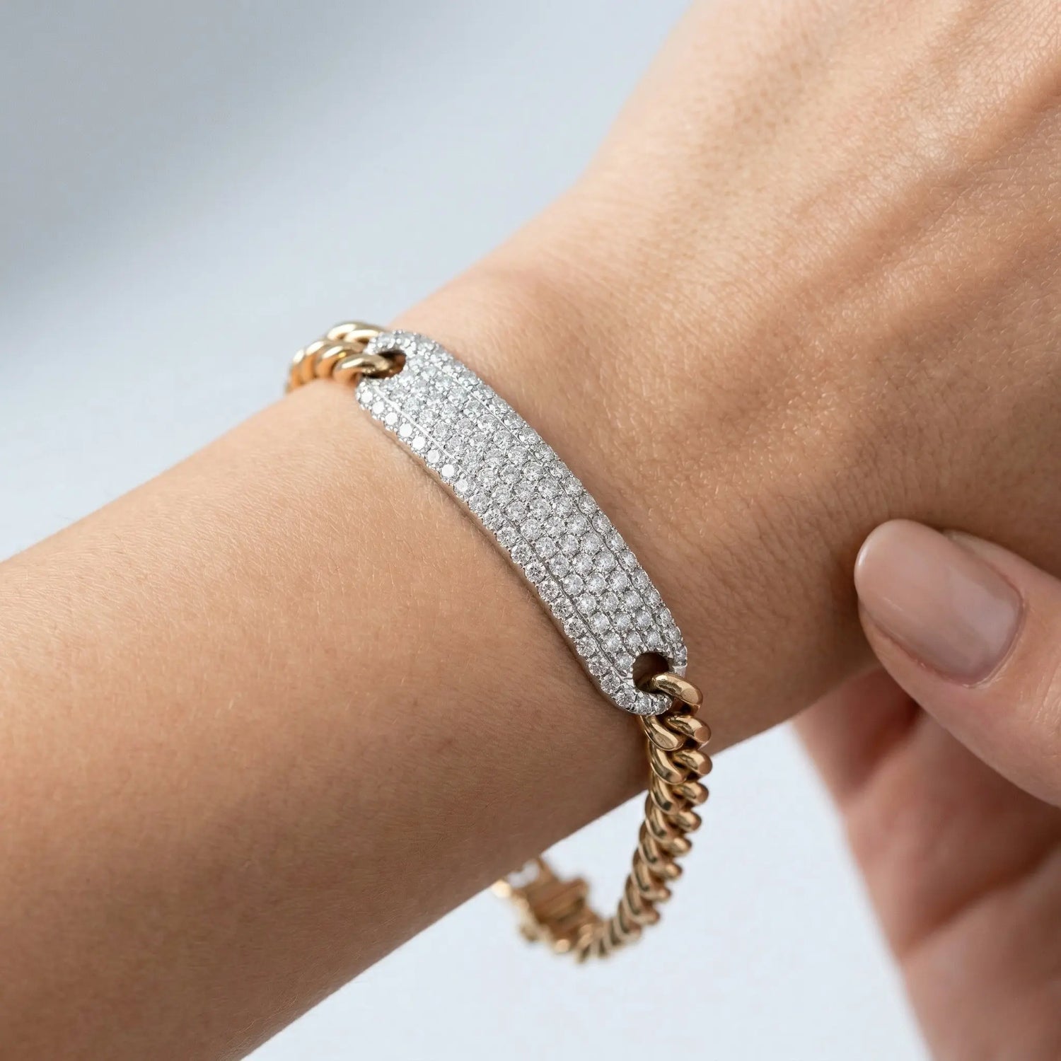 14K Two Tone Gold Diamond Pave Curb Link Bracelet