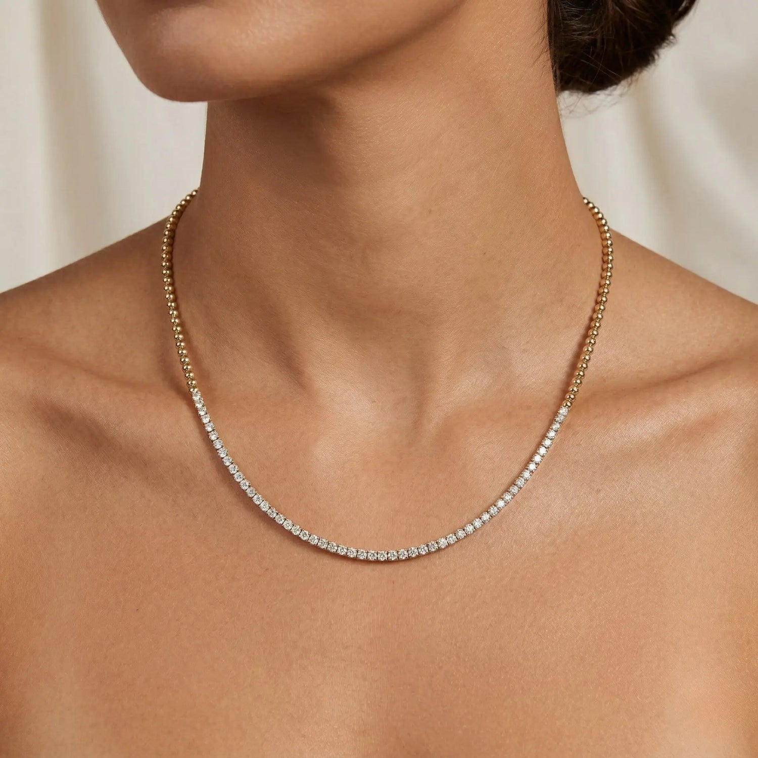 14K Yellow Gold Diamond Halfway Tennis Necklace