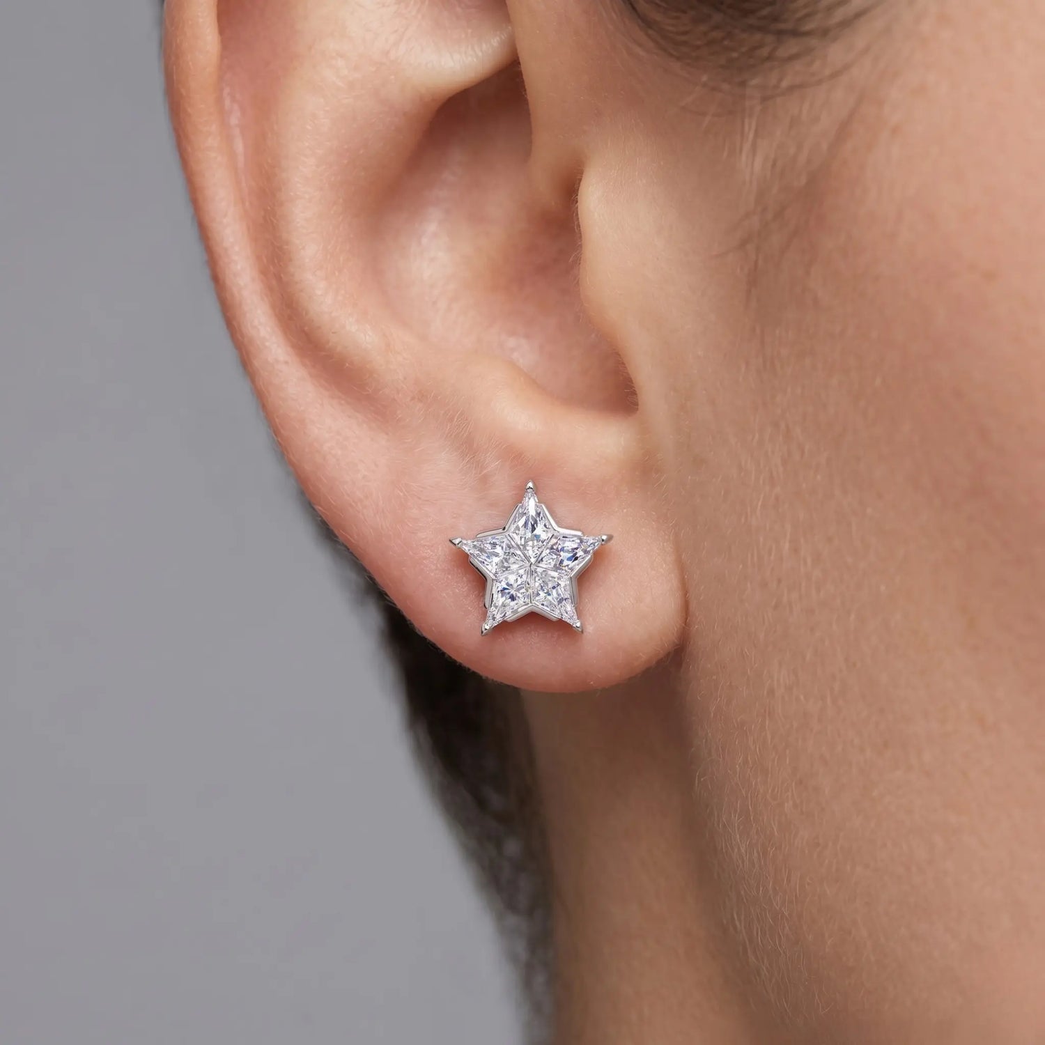 Platinum Diamond Star Stud Earrings – 1.20ctw Kite-Cut Diamonds