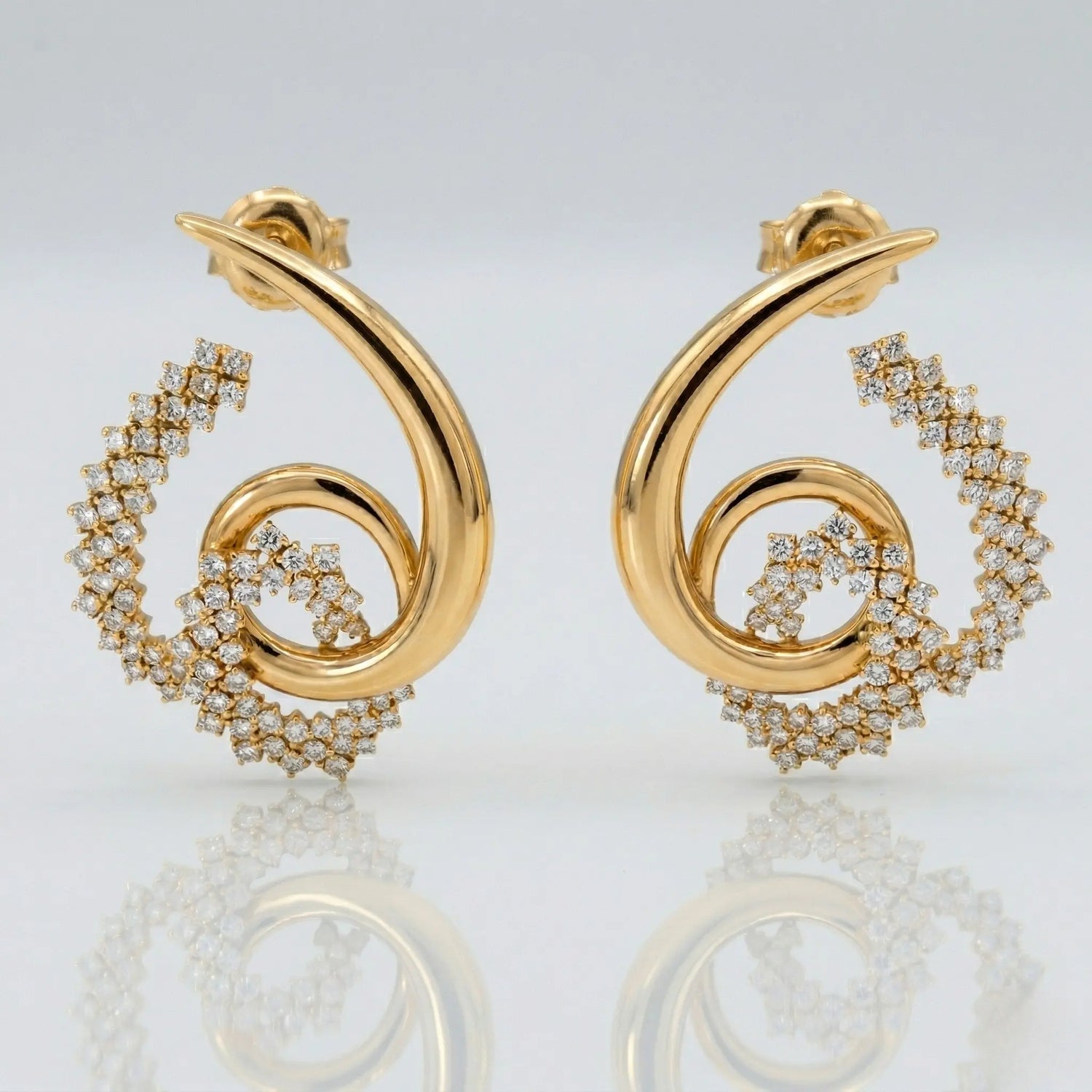 14K Yellow Gold Diamond Swirl Drop Earrings