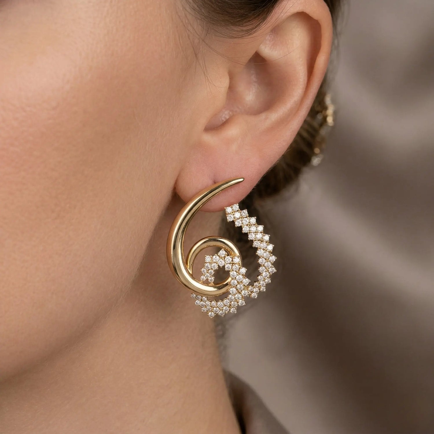 14K Yellow Gold Diamond Swirl Drop Earrings