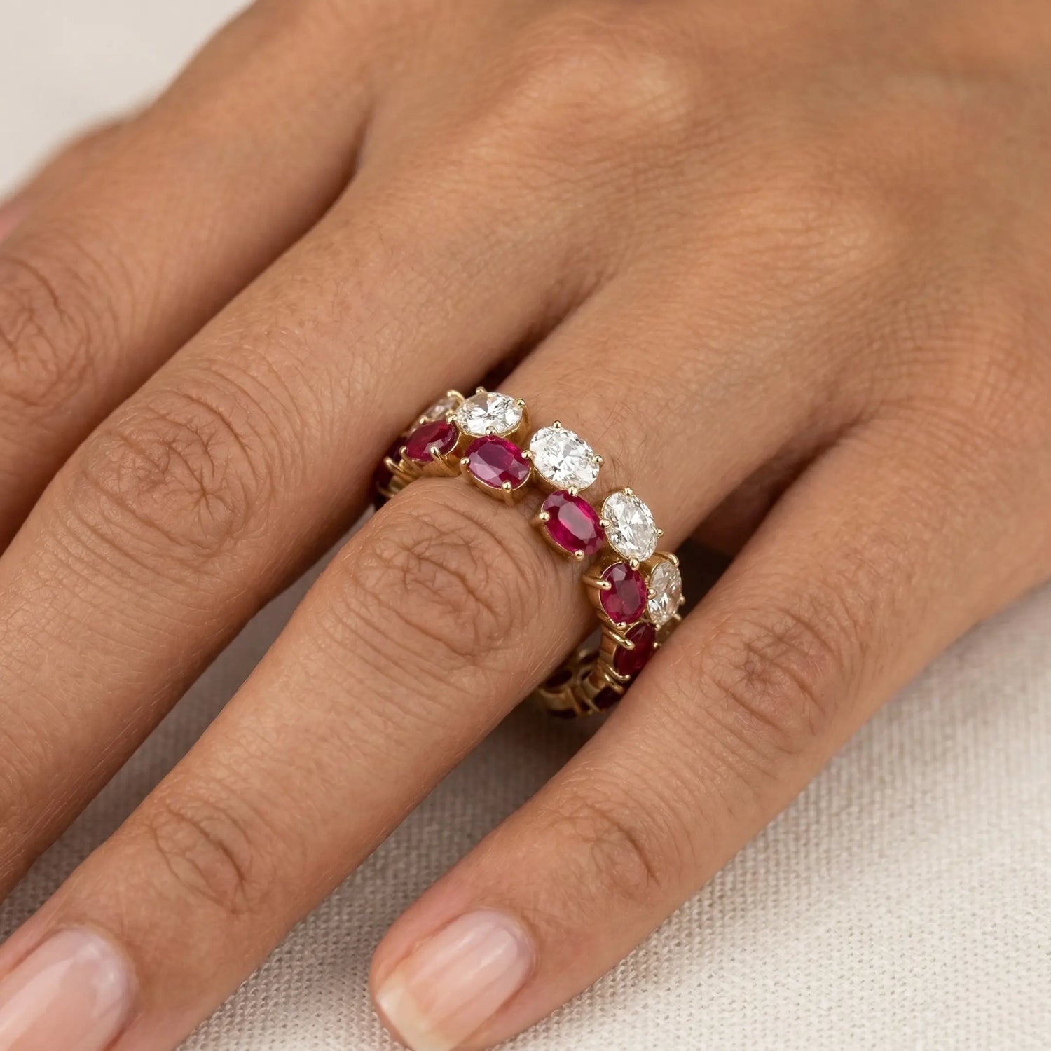 14K Yellow Gold Ruby and Oval Diamond Eternity Ring