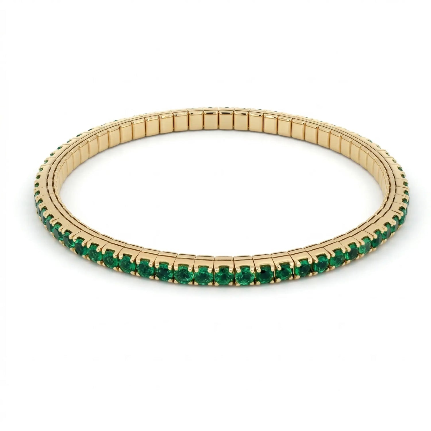 14K Yellow Gold Green Emerald Stretch Tennis Bracelet