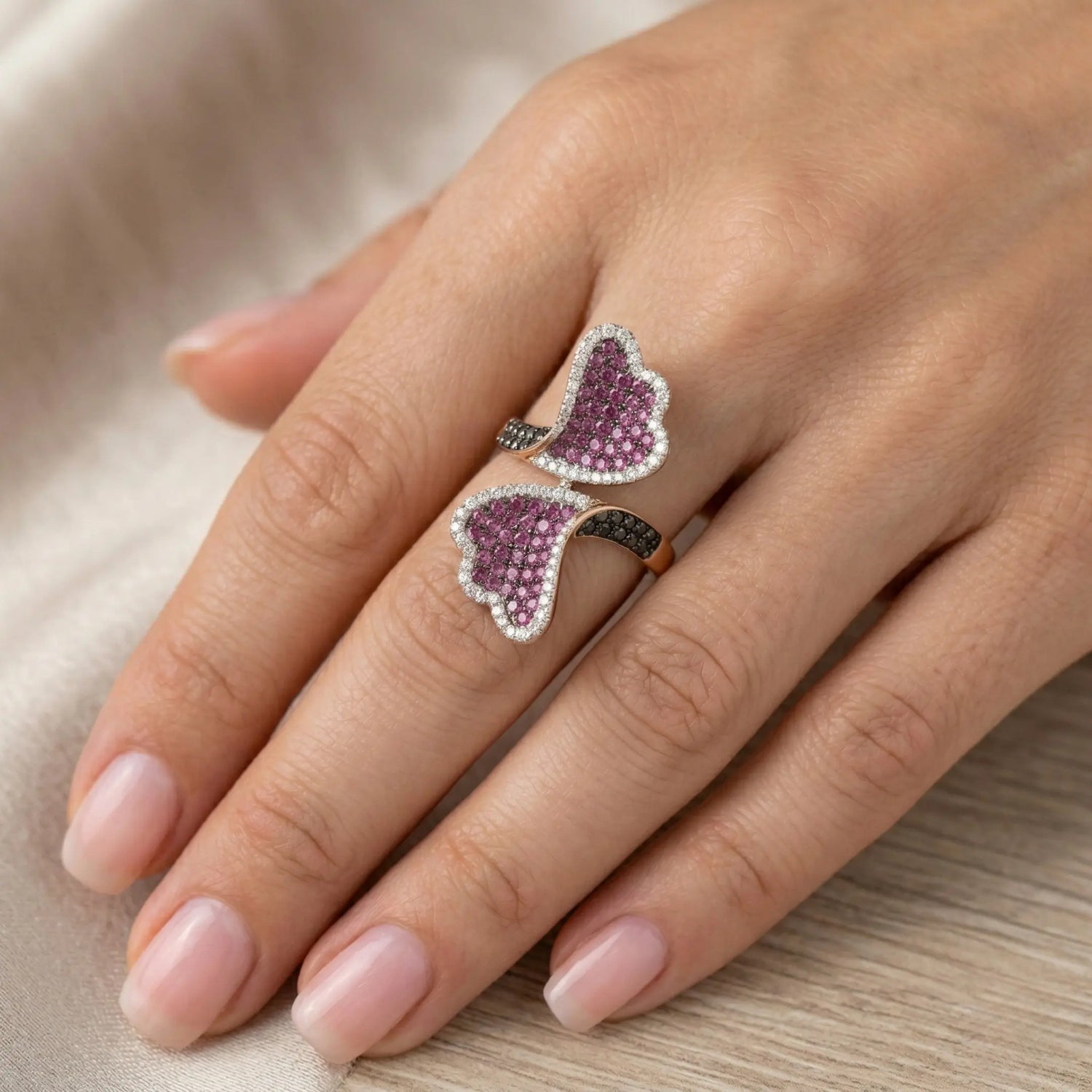 18K Rose Gold Ruby Diamond Bypass Ring