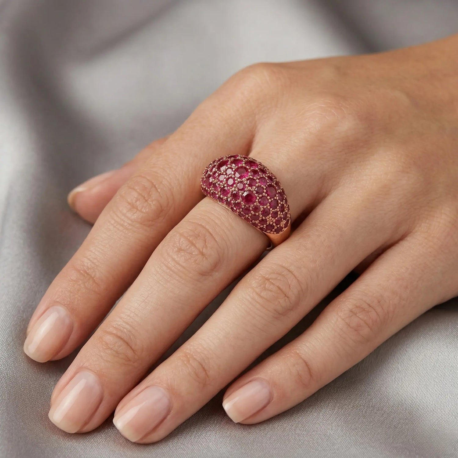 18K Rose Gold Ruby Pave Dome Ring