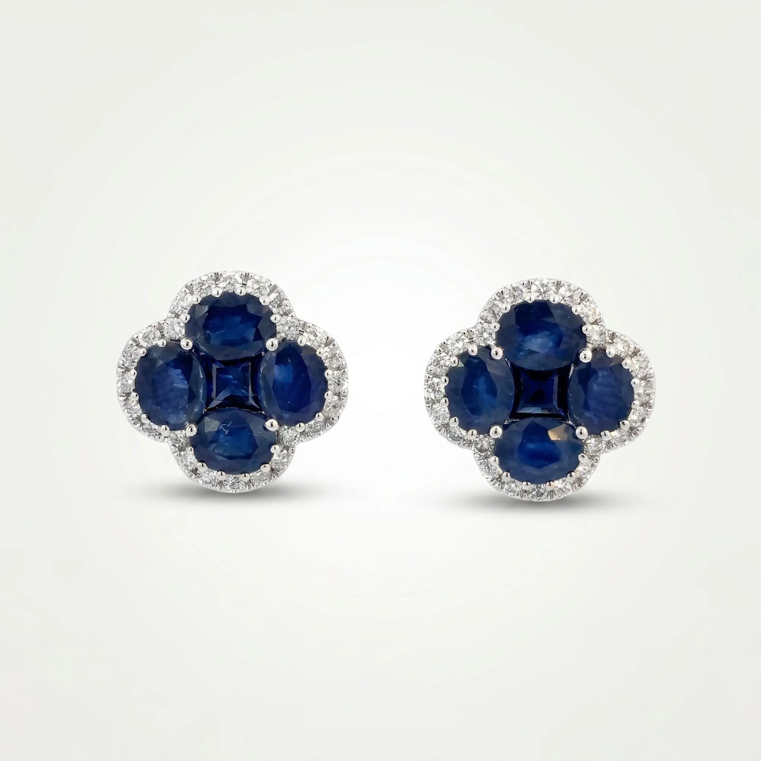 14K White Gold Sapphire & Diamond Clover Stud Earrings – 4.20ctw