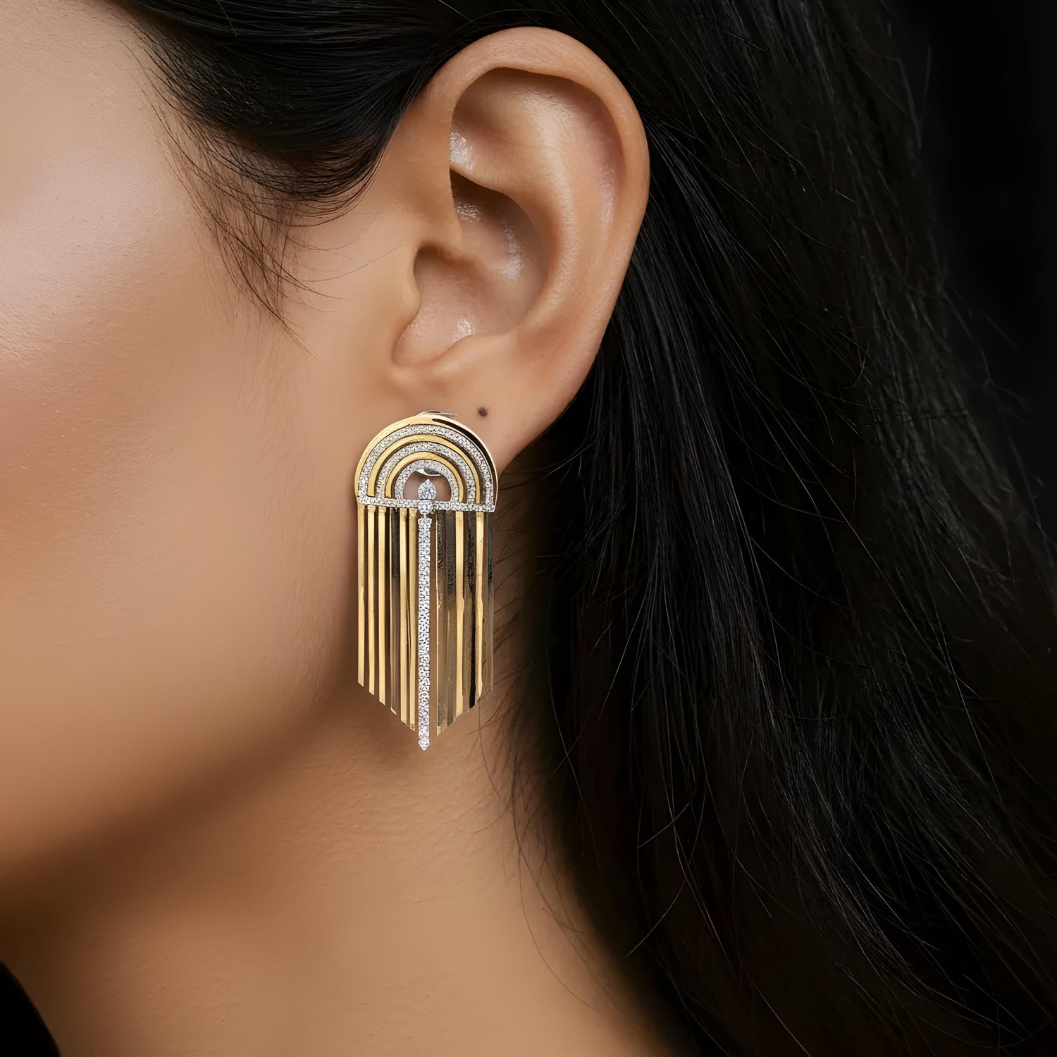 Jay Feder 18K Two Tone Diamond Samba Drop Earrings