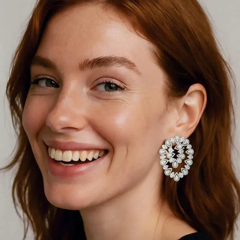 18K White Gold Diamond Pear Shape Cluster Earrings - Jay Feder Jewelers