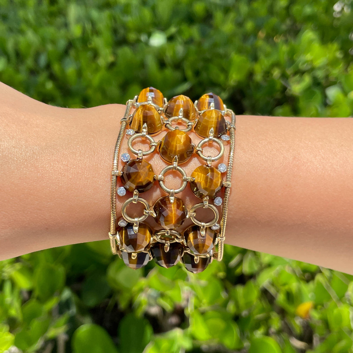 Aletto Brothers 18k Yellow Gold Pyramid Tigers Eye & Diamond Bracelet - Jay Feder Jewelers