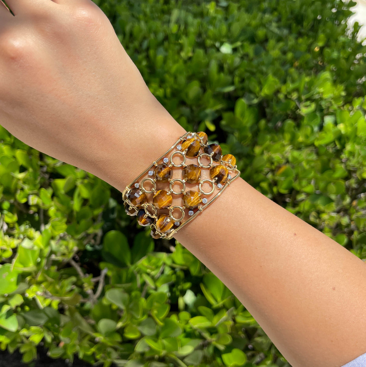 Aletto Brothers 18k Yellow Gold Pyramid Tigers Eye & Diamond Bracelet - Jay Feder Jewelers