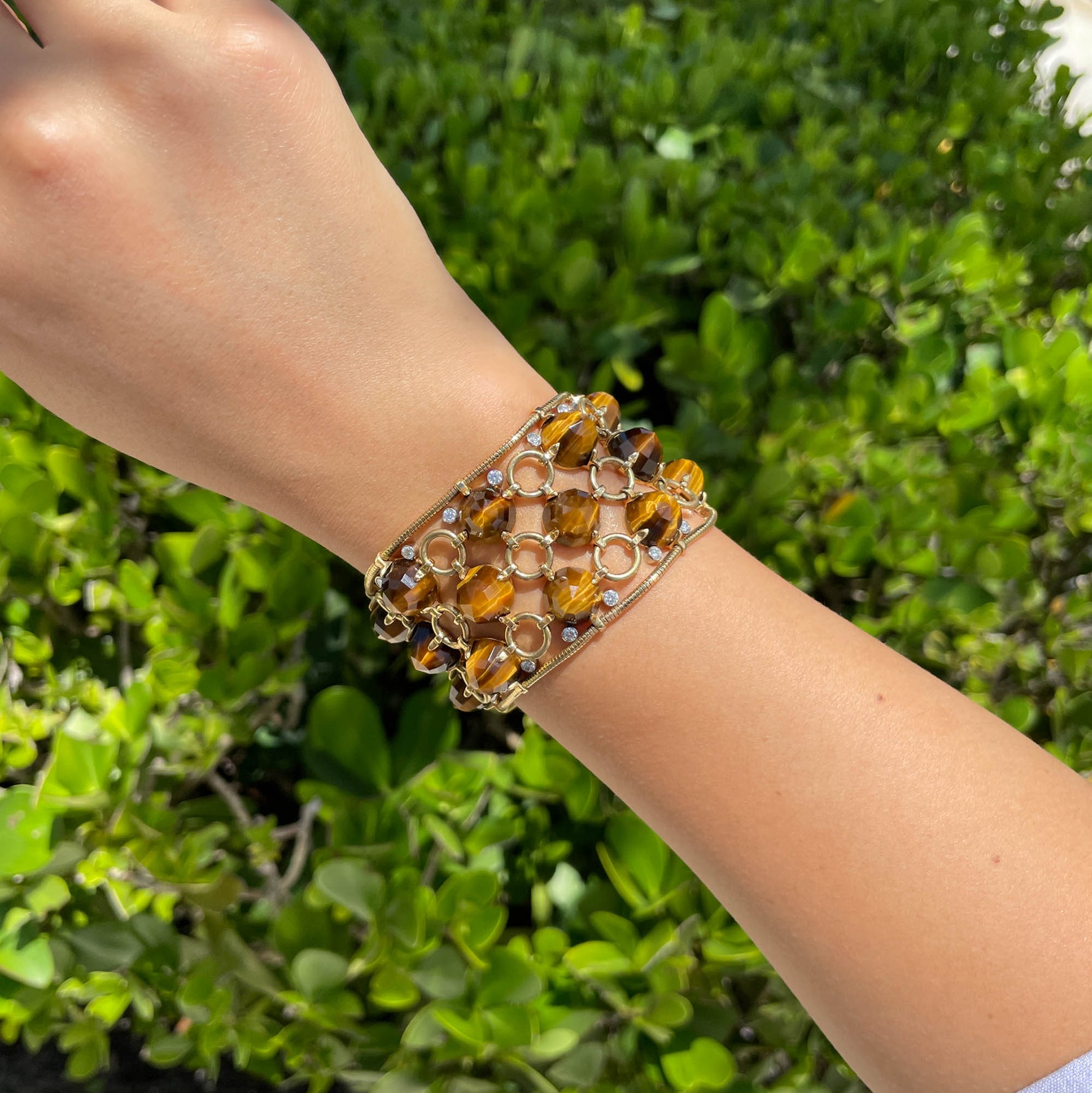 Aletto Brothers 18k Yellow Gold Pyramid Tigers Eye & Diamond Bracelet - Jay Feder Jewelers