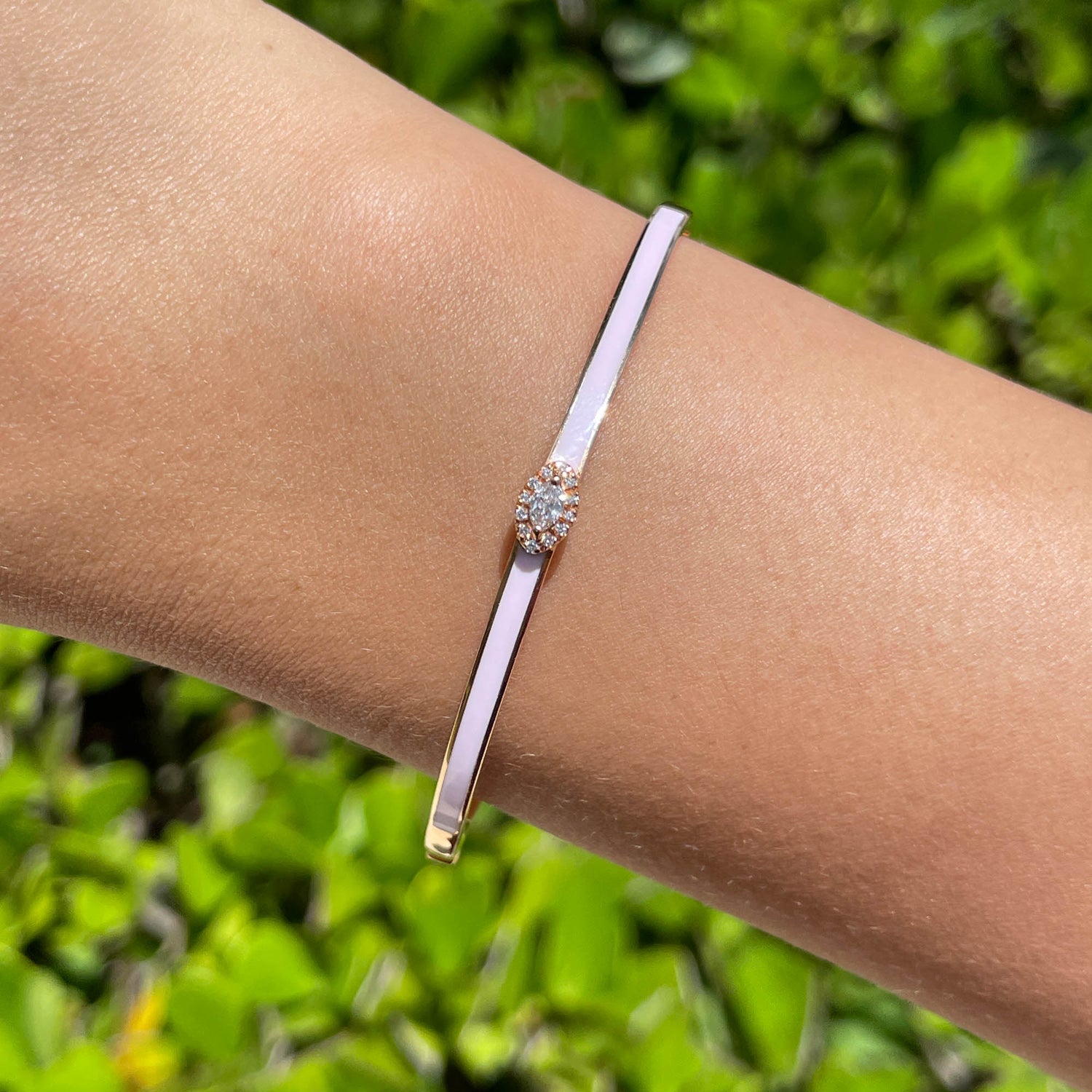 JAY FEDER 18K ROSE GOLD DIAMOND PINK ENAMEL BANGLE BRACELET