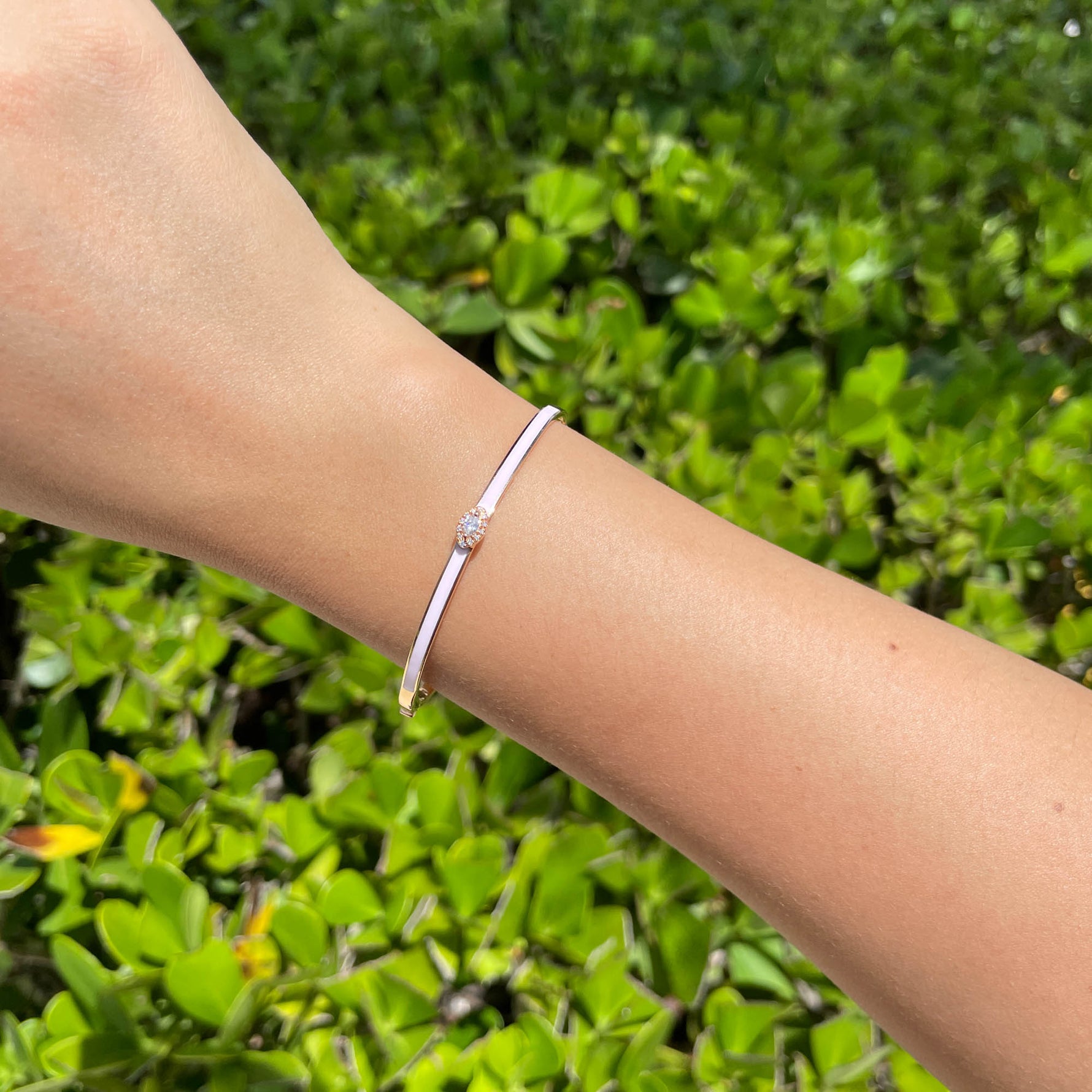 JAY FEDER 18K ROSE GOLD DIAMOND PINK ENAMEL BANGLE BRACELET