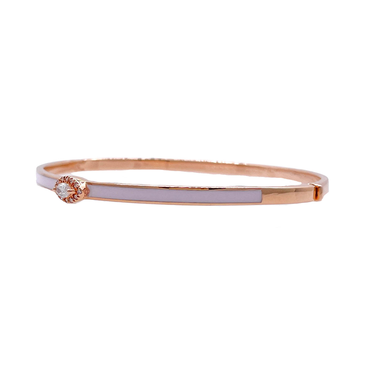 JAY FEDER 18K ROSE GOLD DIAMOND PINK ENAMEL BANGLE BRACELET