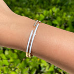 JAY FEDER 18K ROSE GOLD DIAMOND WHITE ENAMEL DOUBLE ROW BANGLE BRACELE…