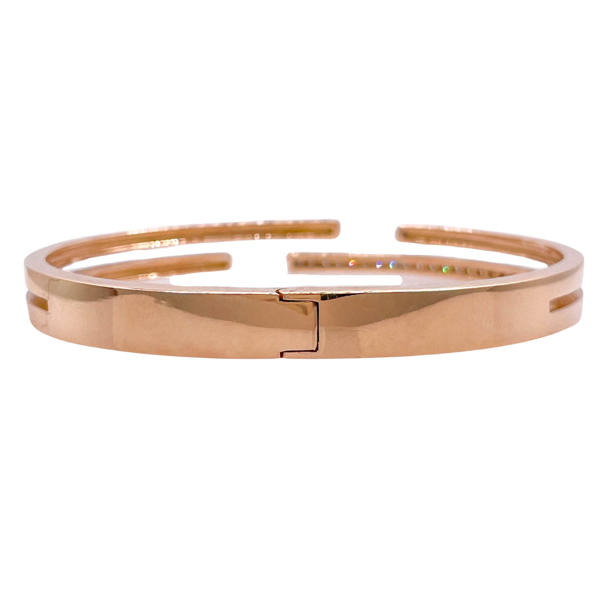 JAY FEDER 18K ROSE GOLD DIAMOND WHITE ENAMEL DOUBLE ROW BANGLE BRACELET