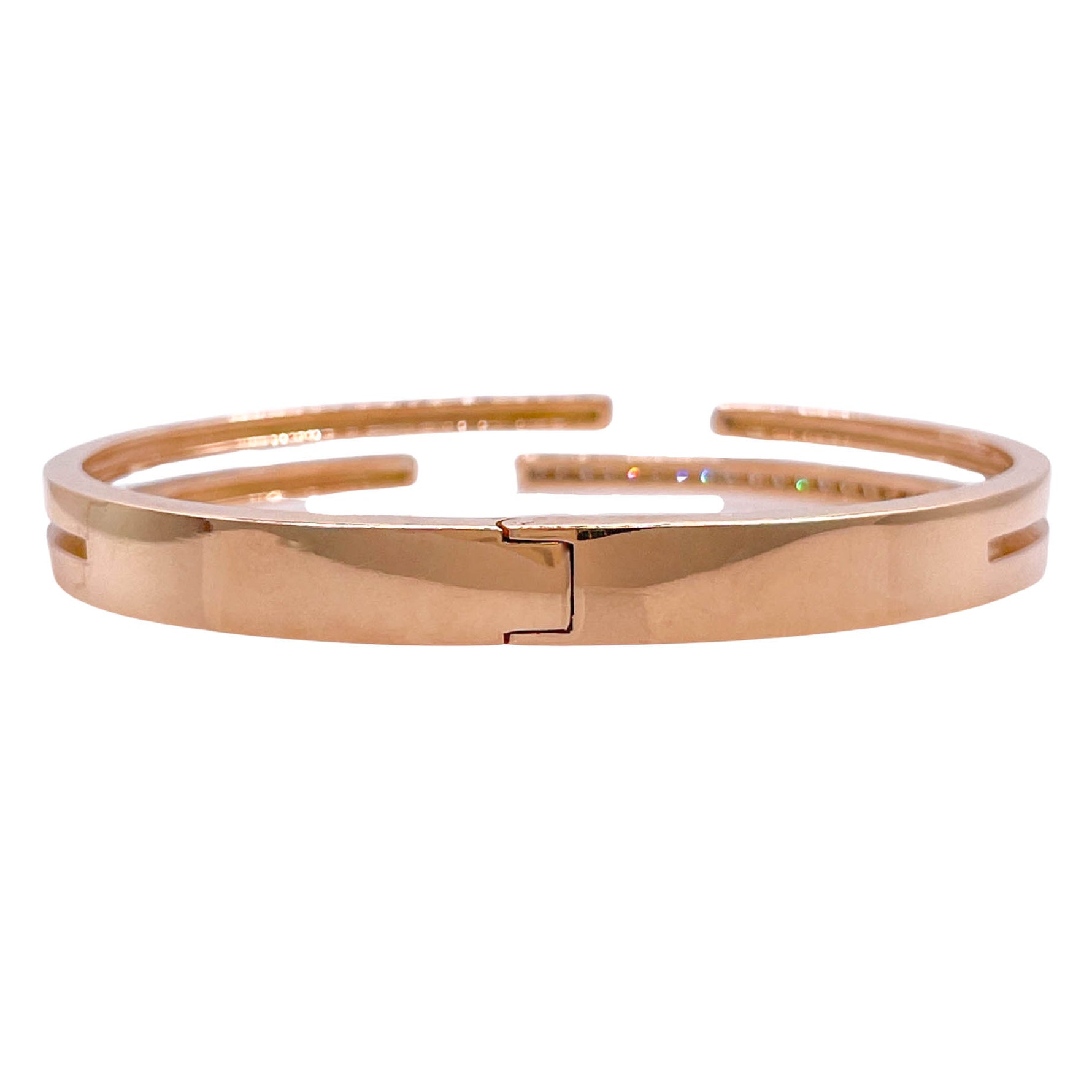 JAY FEDER 18K ROSE GOLD DIAMOND WHITE ENAMEL DOUBLE ROW BANGLE BRACELET