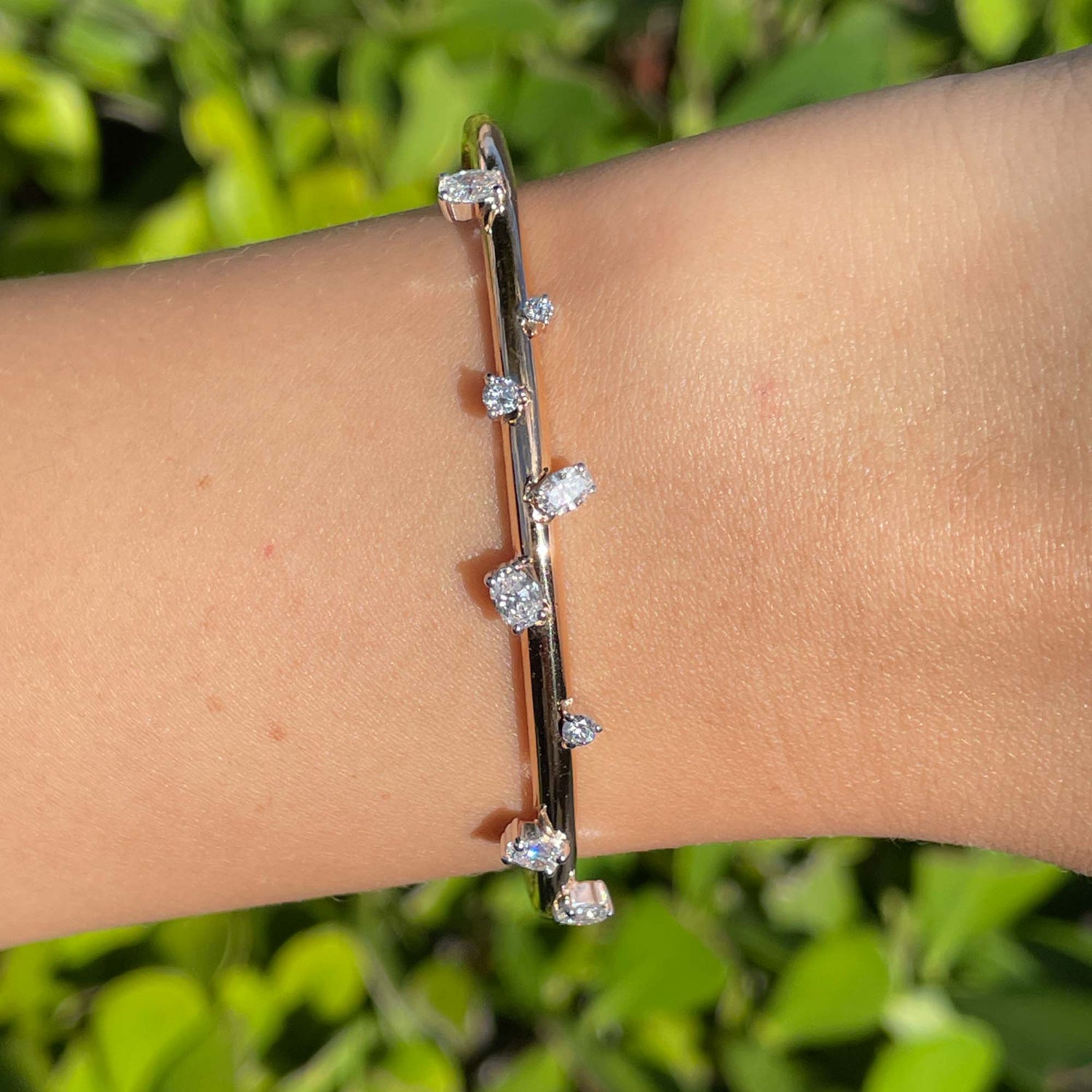 Jay Feder 18k Rose Gold Oval Diamond Bangle Bracelet