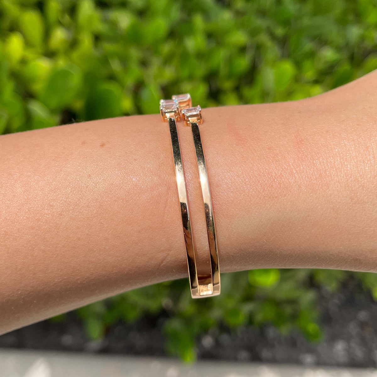 Jay Feder 18k Rose Gold Emerald Diamond Hinge Bracelet