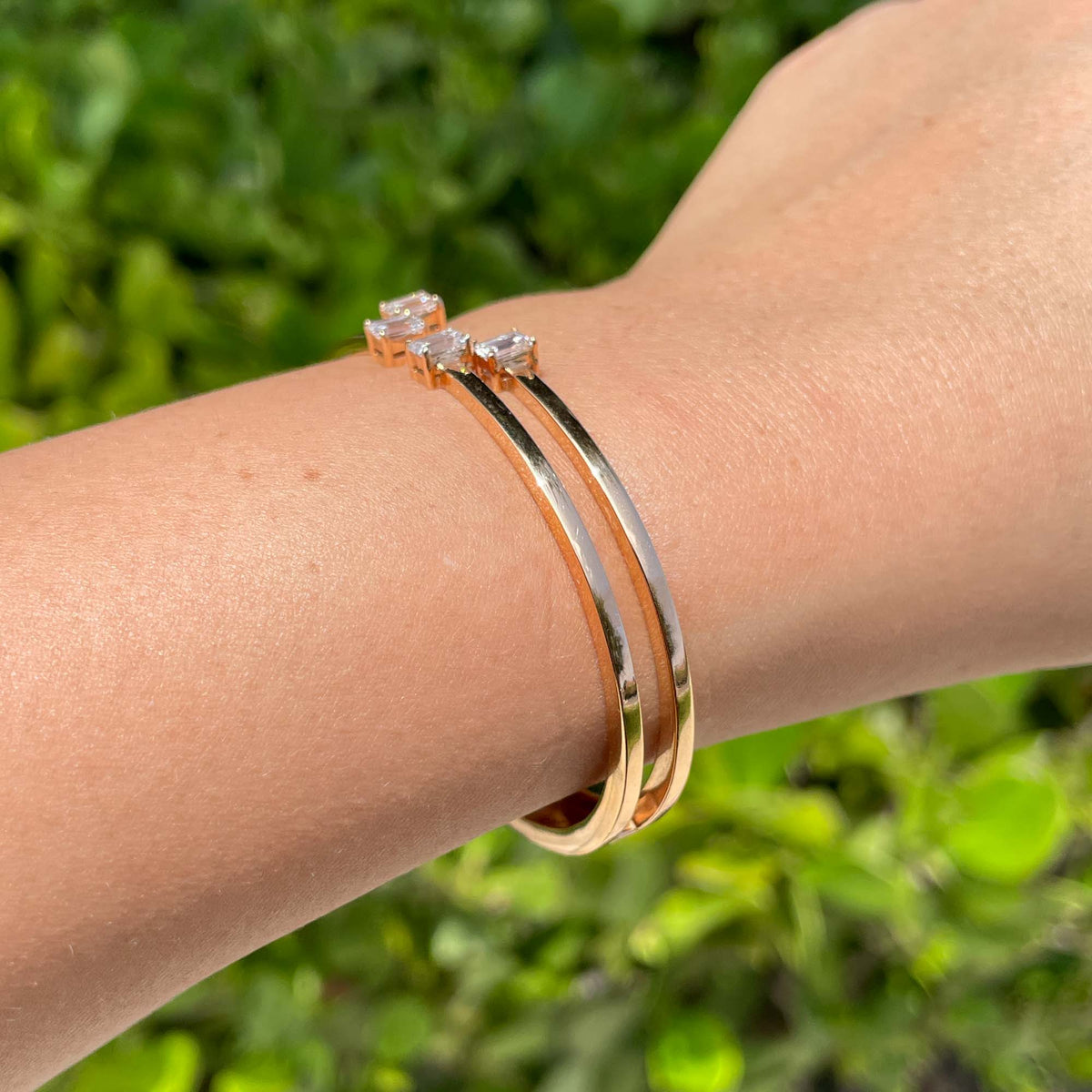 Jay Feder 18k Rose Gold Emerald Diamond Hinge Bracelet