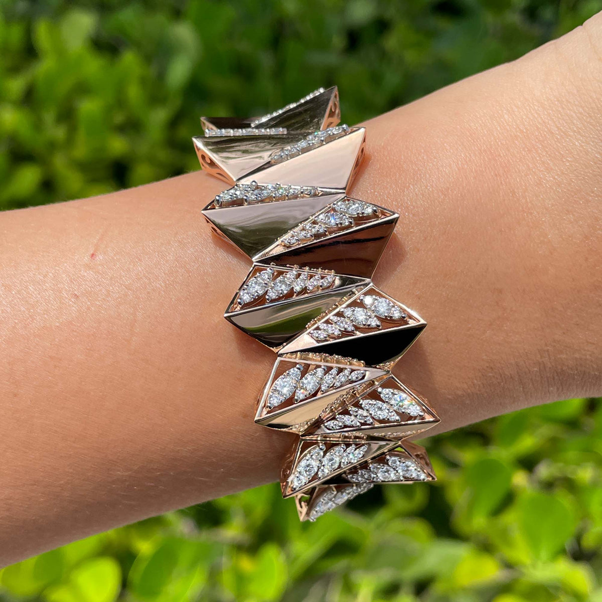 Jay Feder 18k Rose Gold Diamond Wide Bangle Bracelet