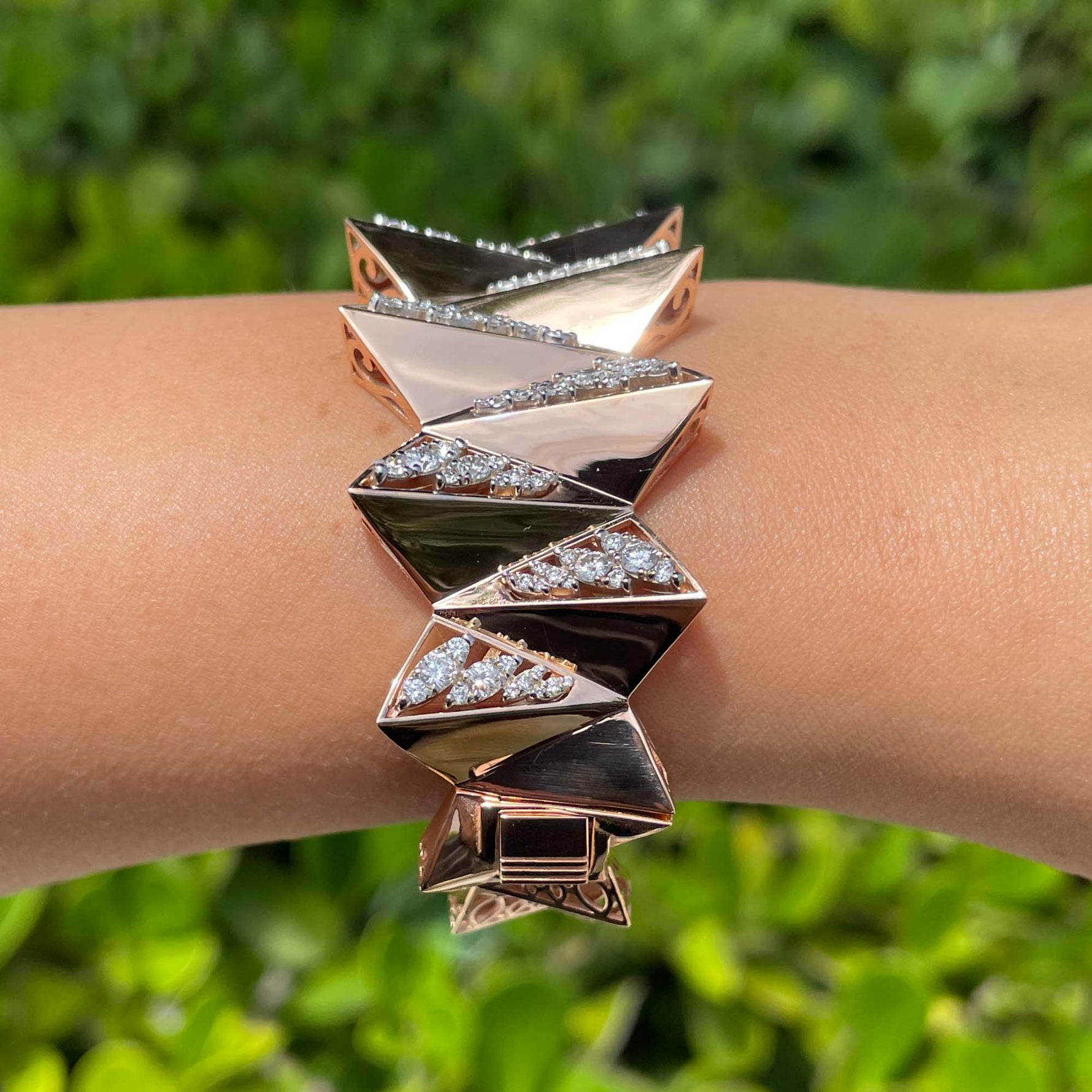 Jay Feder 18k Rose Gold Diamond Wide Bangle Bracelet