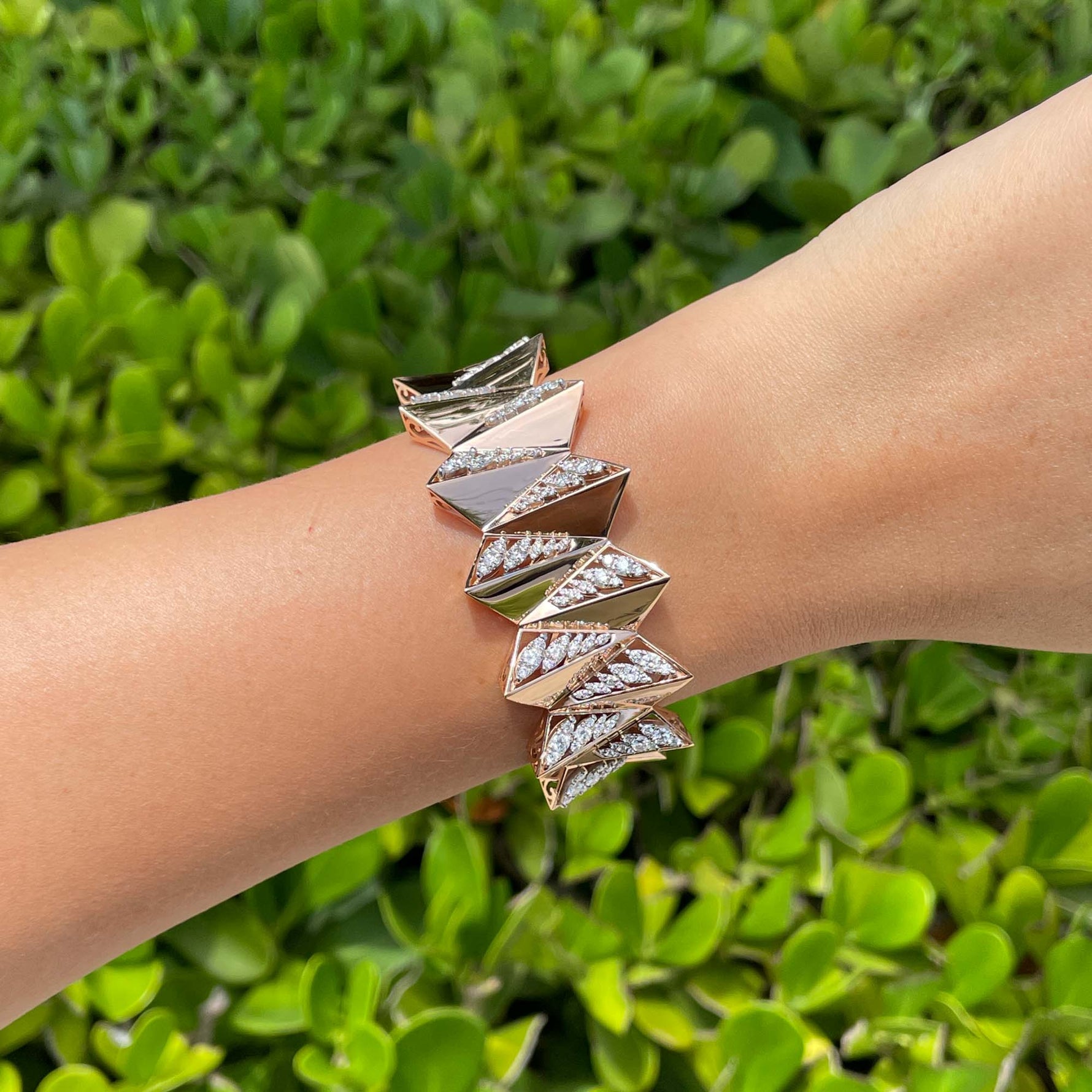 Jay Feder 18k Rose Gold Diamond Wide Bangle Bracelet