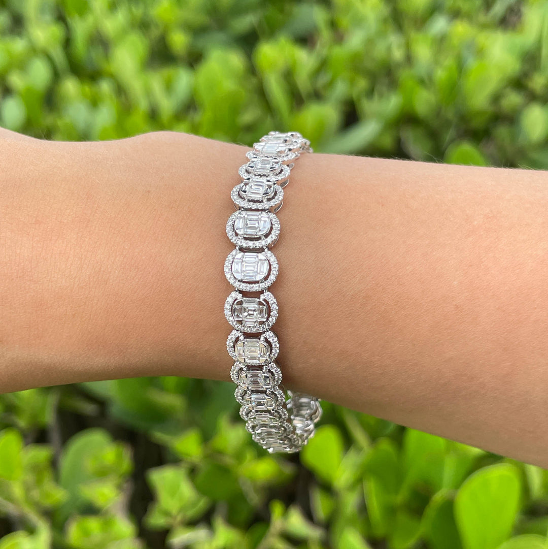 JAY FEDER 18K WHITE GOLD DIAMOND OVAL CLUSTER TENNIS